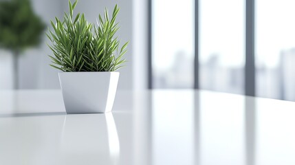Poster - Elegant Minimalist Interior with Vibrant Potted Plant on White Table : Generative AI