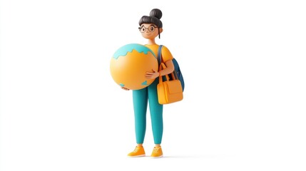 Poster - A 3D character holding a globe, symbolizing travel and exploration.
