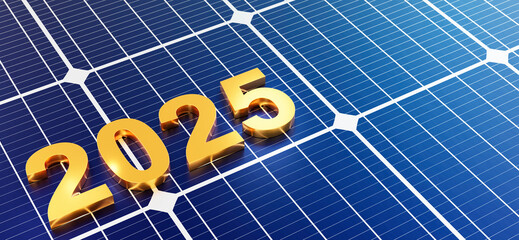 Wall Mural - 2025 on solar panels. start the new year with solar energy, and solar panels. clean energy, environm