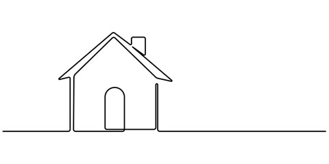 Aufkleber - Drawing of a house in continuous one-line style. Modern illustration. Continuous Thin Line Home Icon. Vector illustration for the web design, Continuous thin line home vector illustration, minimalist 