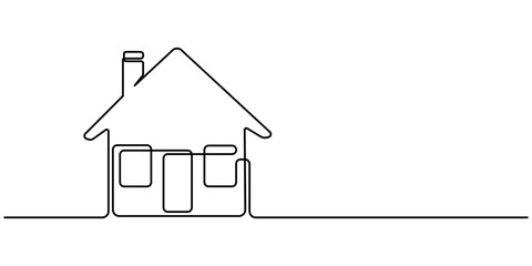Aufkleber - Drawing of a house in continuous one-line style. Modern illustration. Continuous Thin Line Home Icon. Vector illustration for the web design, Continuous thin line home vector illustration, minimalist 