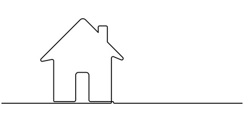 Aufkleber - Drawing of a house in continuous one-line style. Modern illustration. Continuous Thin Line Home Icon. Vector illustration for the web design, Continuous thin line home vector illustration, minimalist 