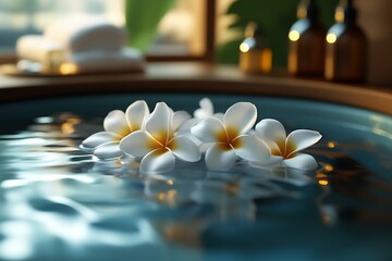 Poster - Harmonious Spa Retreat with Frangipani Flowers Enhancing Relaxation : Generative AI