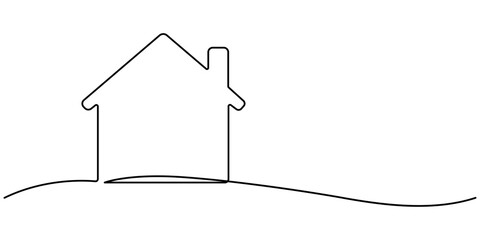 Aufkleber - Drawing of a house in continuous one-line style. Modern illustration. Continuous Thin Line Home Icon. Vector illustration for the web design, Continuous thin line home vector illustration, minimalist 