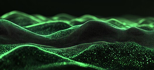 Aufkleber - Abstract representation of green waves with particles, evoking a sense of depth and movement.