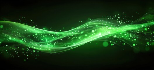 Poster - A vibrant green wave with glowing particles, evoking a sense of motion and energy.