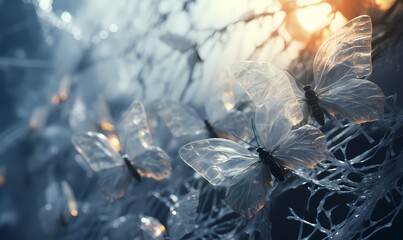 Butterflies trapped in the net