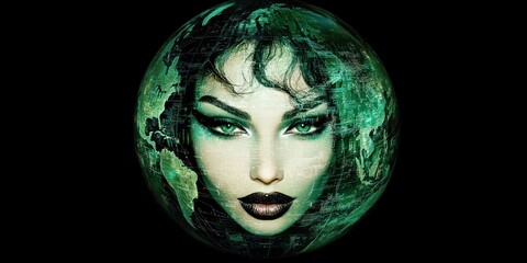Leinwandbilder - A stylized globe featuring a woman's face, symbolizing environmental awareness and beauty.