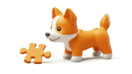 Poster - A cute orange corgi figure stands beside a puzzle piece, emphasizing playfulness and creativity.