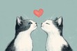 © Aliaksandra - valentine cat doodle, a minimalist valentines cat doodle with two felines gazing lovingly at each other with a heart floating above, on a pale blue backdrop