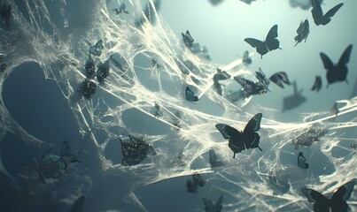 Butterflies trapped in the net