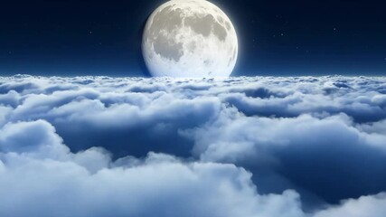 Aufkleber - The full moon casts a soft glow over a layer of billowy clouds, illuminating the serene night sky with a peaceful ambiance and twinkling stars.