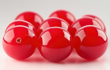Poster - A close-up of shiny red beads arranged in a row, showcasing their glossy surface.