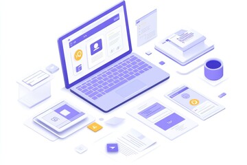 Aufkleber - A digital workspace featuring devices, documents, and design elements for productivity.