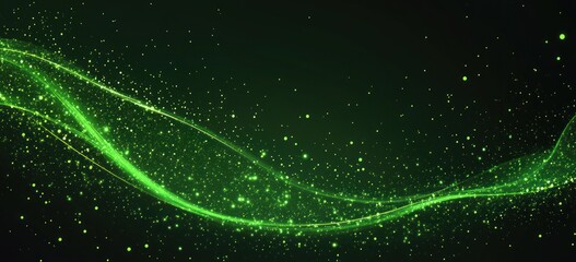 Poster - A vibrant green abstract design with glowing particles and flowing lines.