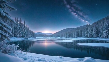 Serene Winter Lake Under Starry Night