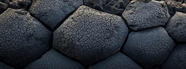 Poster - Close-up of textured hexagonal stone surface with a rugged appearance.