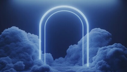 Poster - A glowing archway amidst fluffy clouds, evoking a surreal, dreamlike atmosphere.