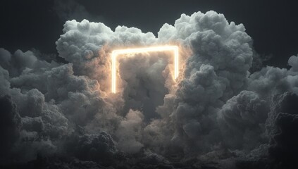 Poster - A glowing geometric shape emerges from dark, swirling clouds, creating a surreal atmosphere.