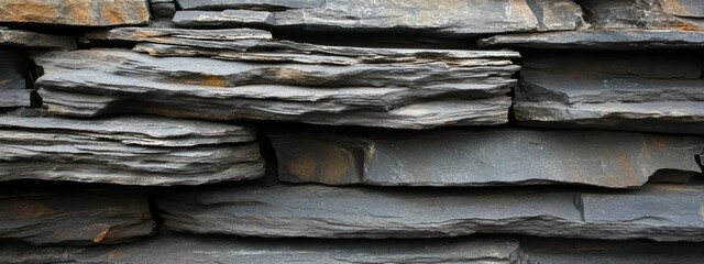 Poster - A close-up view of layered slate stone, showcasing its texture and natural patterns.