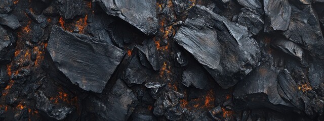 Poster - A close-up view of dark, textured coal with hints of orange, showcasing its natural form.