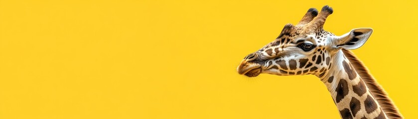 Poster - A close-up of a giraffe's head against a vibrant yellow background.