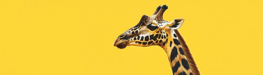 Poster - A close-up of a giraffe's head against a vibrant yellow background.