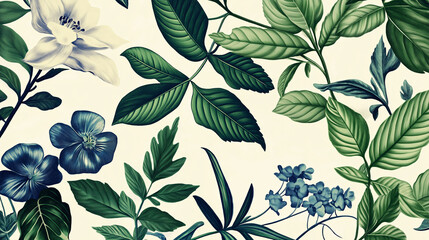Poster - Hand-drawn botanical sketches of leaves and flowers against a solid, muted backdrop