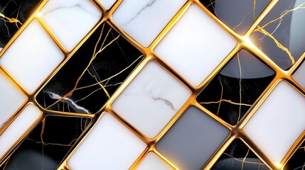 Poster - Modern minimalist patterns featuring thin gold lines on a white marble base.