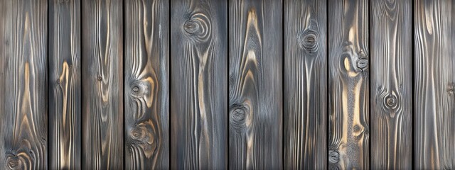 Poster - A close-up of textured wooden planks with a dark finish and natural grain patterns.