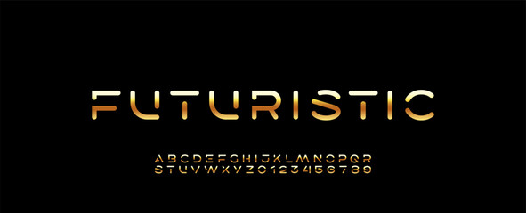Wall Mural - golden font, digital cyber alphabet made gold style, letters a, b, c, d, e, f, g, h, i, j, k, l, m, 