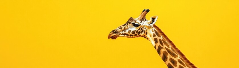 Aufkleber - A close-up of a giraffe's head against a vibrant yellow background.