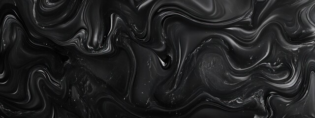 Poster - Abstract black and gray swirling patterns resembling liquid marble.