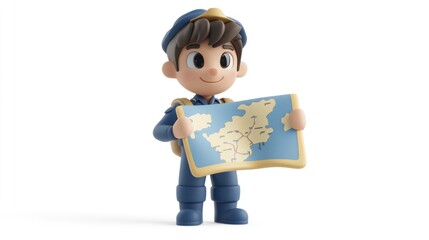 Poster - A cheerful character holds a map, suggesting exploration and adventure.