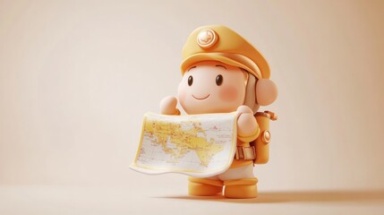 Aufkleber - A cheerful character in a yellow outfit holds a map, suggesting adventure and exploration.