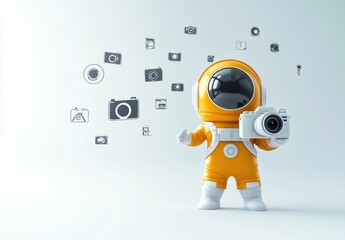 Poster - A cute astronaut character holding a camera, surrounded by floating camera icons.