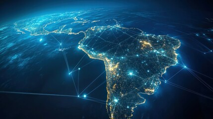 south america at night with connected cities