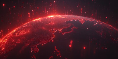 Aufkleber - A digital representation of Earth with glowing red elements, suggesting technology and connectivity.