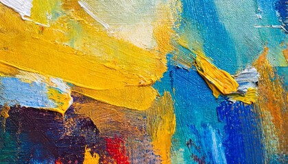 Poster - Vivid Closeup of Abstract Art Texture with Multicolored Rough Brushstrokes in Oil Paint â€“ A Creative Explosion of Colorful Layers, Textures, and Dynamic Strokes in High-Detail.