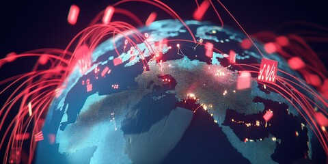 Aufkleber - A digital globe showcasing network connections and data flow across Europe.