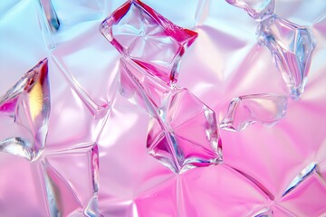 Poster - Pastel-colored ice crystals forming geometric patterns on a frosted window.