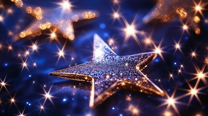 Poster - Stars forming constellations in a navy sky, with hints of sparkling gold