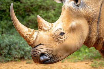 Aufkleber - A close-up of a rhinoceros showcasing its distinctive horn and facial features.