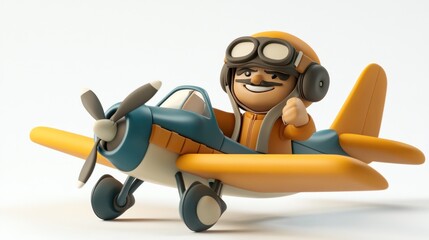 Aufkleber - A cheerful cartoon pilot flying a small airplane, showcasing a playful and adventurous spirit.