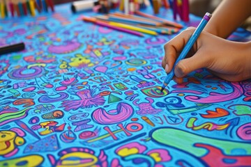 Poster - A colorful drawing in progress, showcasing vibrant doodles and creative expression.