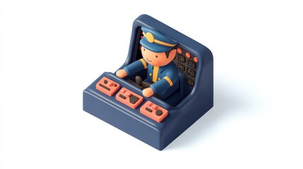 Aufkleber - A cartoonish pilot figure operating a control panel with various buttons and levers.