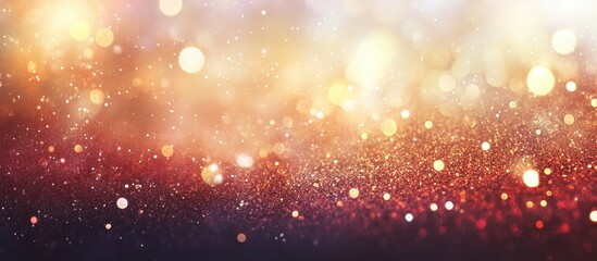 Poster - Glittering abstract red and gold bokeh background sparkles with blurred lights for festive or artistic design themes.