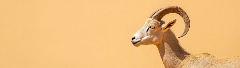 Poster - A profile view of a goat against a soft orange background.