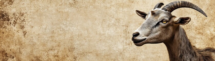 Poster - A close-up of a goat's head against a textured background.