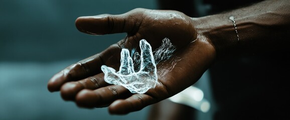 Aufkleber - A hand holds a delicate, translucent water sculpture resembling a smaller hand.